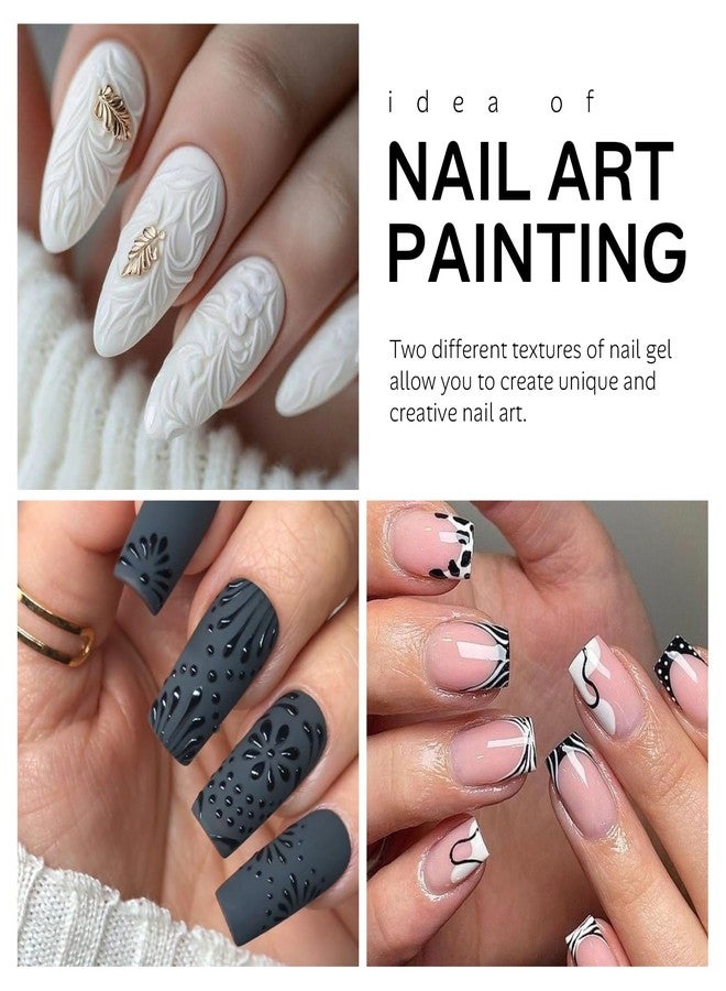 FREEORR Black White 3d Nail Sculpting Paint Gel, 3D Micro-carving and Sponge Pat Paint Gel Polish for Gradient Blooming Nails French Tip 3d Molding Embossed - Image 4